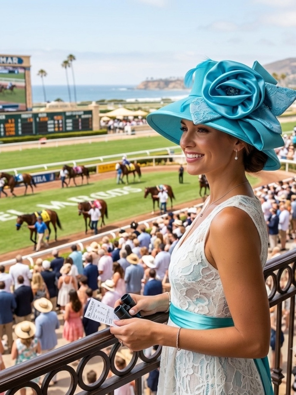 Studio B Blue Derby Hat Rose Lace Feather Race Day Church Statement Opening Day